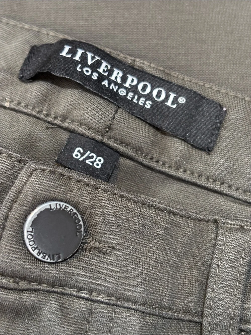 Liverpool Ponte Pants, Olive Dark Army Green Stretch Skinny, Size 6